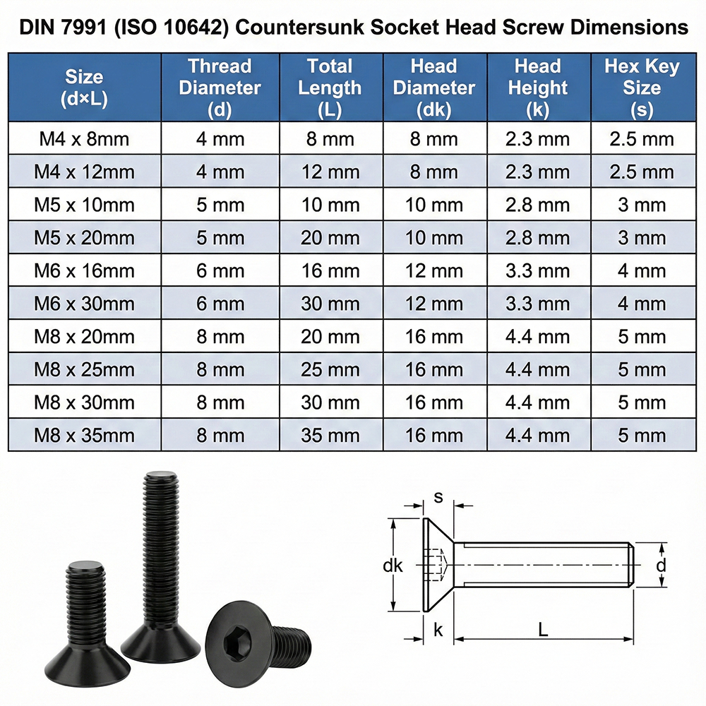 Black Hex Socket Countersunk Bolts | DIN 7991 / ISO 10642 Flat Head Allen Screws | High Tensile Rustproof Carbon Steel Fasteners - DIYUK