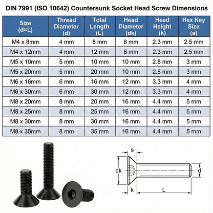 Black Hex Socket Countersunk Bolts | DIN 7991 / ISO 10642 Flat Head Allen Screws | High Tensile Rustproof Carbon Steel Fasteners - DIYUK