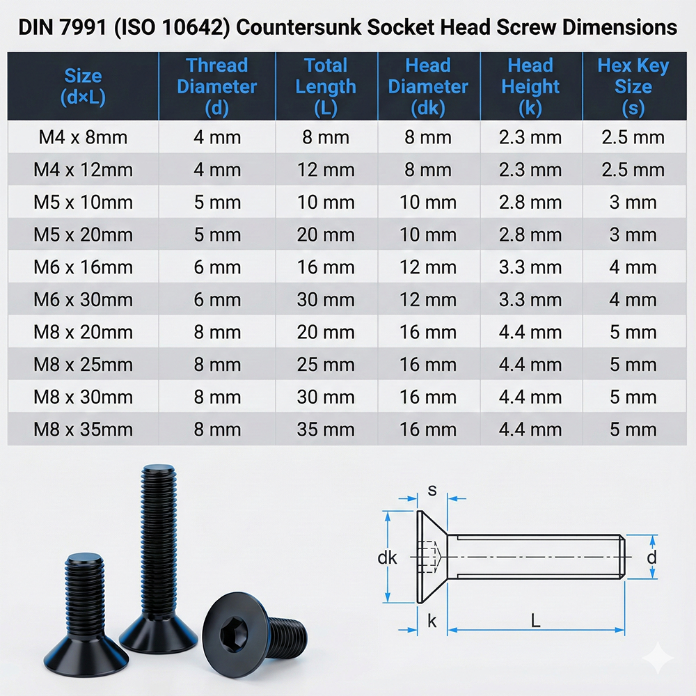 Black Hex Socket Countersunk Bolts | DIN 7991 / ISO 10642 Flat Head Allen Screws | High Tensile Rustproof Carbon Steel Fasteners - DIYUK