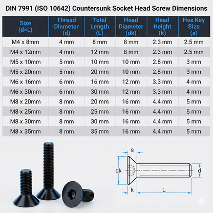 Black Hex Socket Countersunk Bolts | DIN 7991 / ISO 10642 Flat Head Allen Screws | High Tensile Rustproof Carbon Steel Fasteners - DIYUK