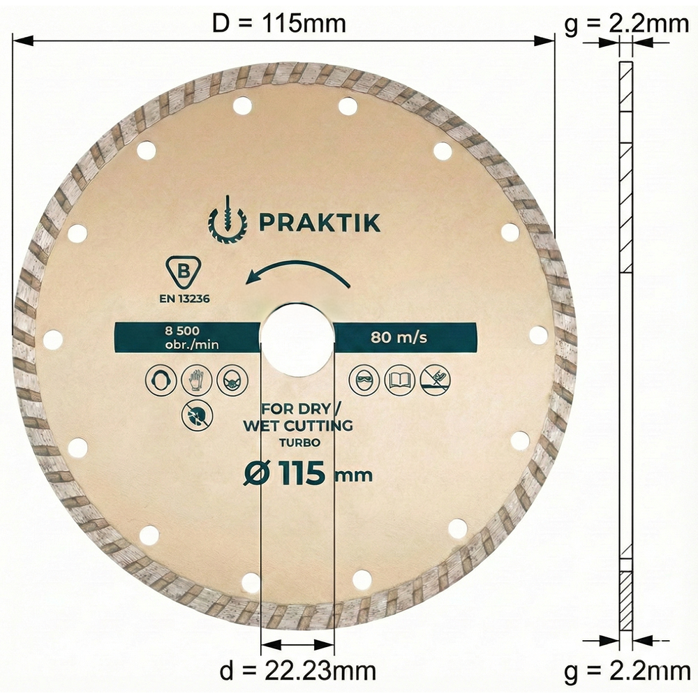 115mm Turbo Diamond Blade | 2.2mm Heavy Duty Disc for Porcelain & Stone