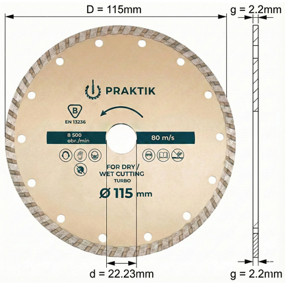 115mm Turbo Diamond Blade | 2.2mm Heavy Duty Disc for Porcelain & Stone