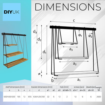 Stylish Multi Tiered Floating Wall Shelves, Pine Wood and Black Steel Frame for Decorative Display - DIYUK