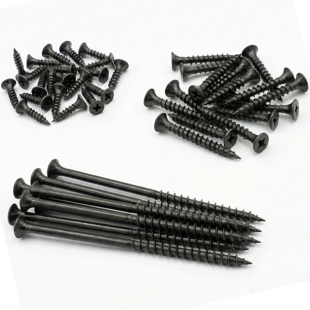 500 Mixed Black Wood Screws 25mm 35mm 100mm (1" 1 3/8" 4") Heavy Duty Drywall Kit - DIYUK