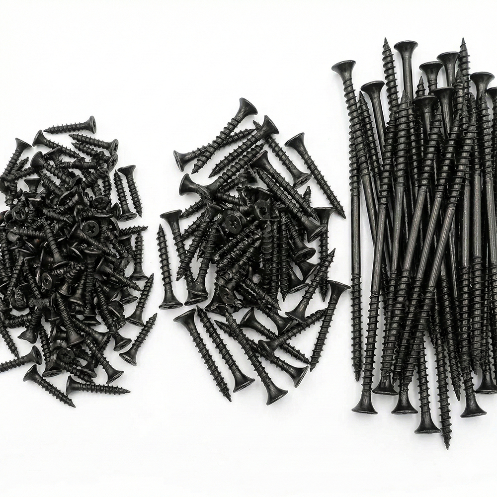 500 Mixed Black Wood Screws 25mm 35mm 100mm (1" 1 3/8" 4") Heavy Duty Drywall Kit - DIYUK