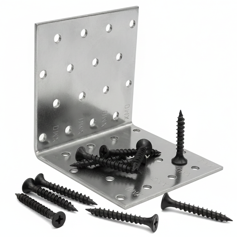 10x Heavy Duty Angle Brackets 40x40mm (60mm Wide) & 50x Black Screws - Repair Kit - DIYUK