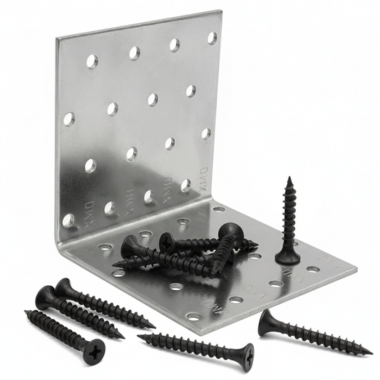 10x Heavy Duty Angle Brackets 40x40mm (60mm Wide) & 50x Black Screws - Repair Kit - DIYUK