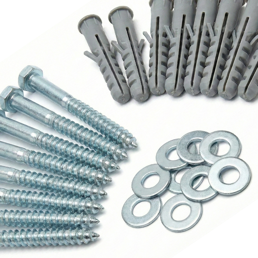 Heavy Duty TV Bracket Fixing Kit, 10x M10 x 100mm (4 Inch) Coach Screws, 14mm Wall Plugs & M10 Washers â Complete Masonry Anchor Set for Satellite Dishes & Aerials â Zinc Plated DIN 571 - DIYUK