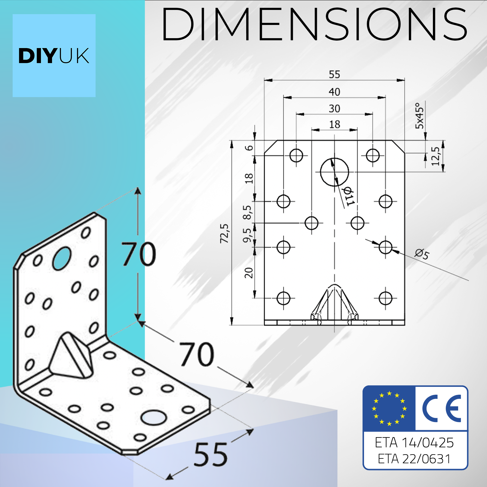 Angle Bracket Heavy Duty 2.0mm Galvanised Steel Metal Corner Braces for Joining, Bracing, and Reinforcing