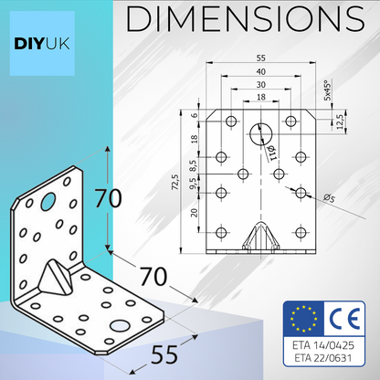 Angle Bracket Heavy Duty 2.0mm Galvanised Steel Metal Corner Braces for Joining, Bracing, and Reinforcing