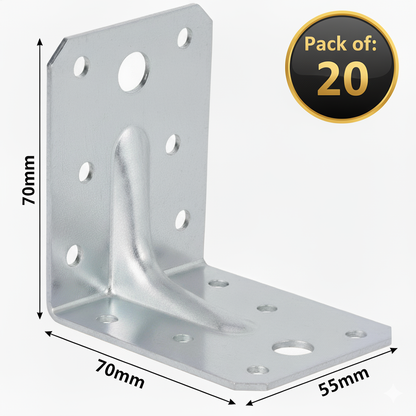 Angle Corner Brackets for Wood 70x70x55x2.0mm Galvanised Heavy Duty Steel L Braces Zinc Coated Metal Joist Sheet DIYUK - DIYUK