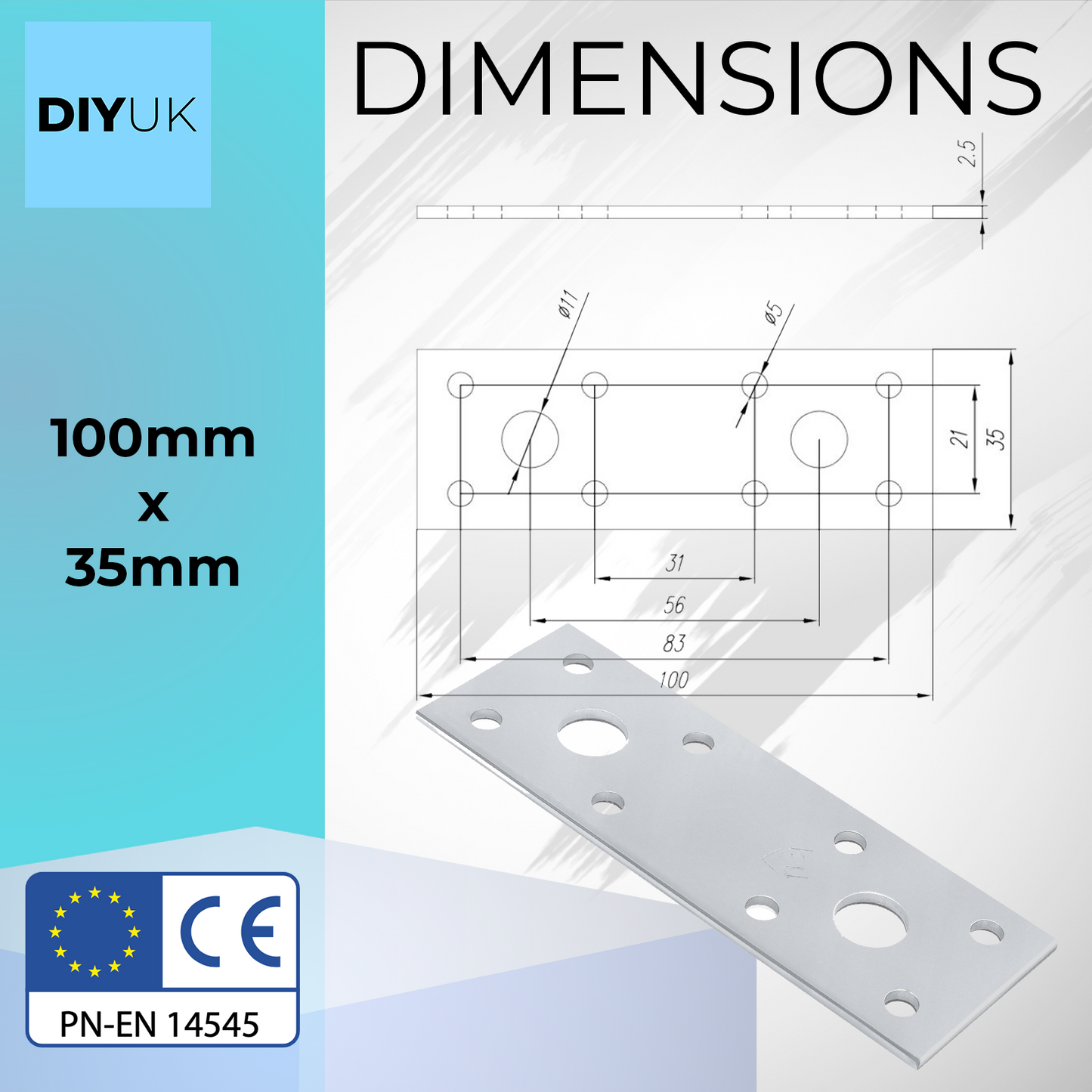 Steel Flat Metal Brackets 2.5mm Joining Mending Plates for Repairing Wood