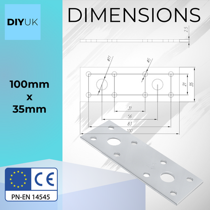 Steel Flat Metal Brackets 2.5mm Joining Mending Plates for Repairing Wood