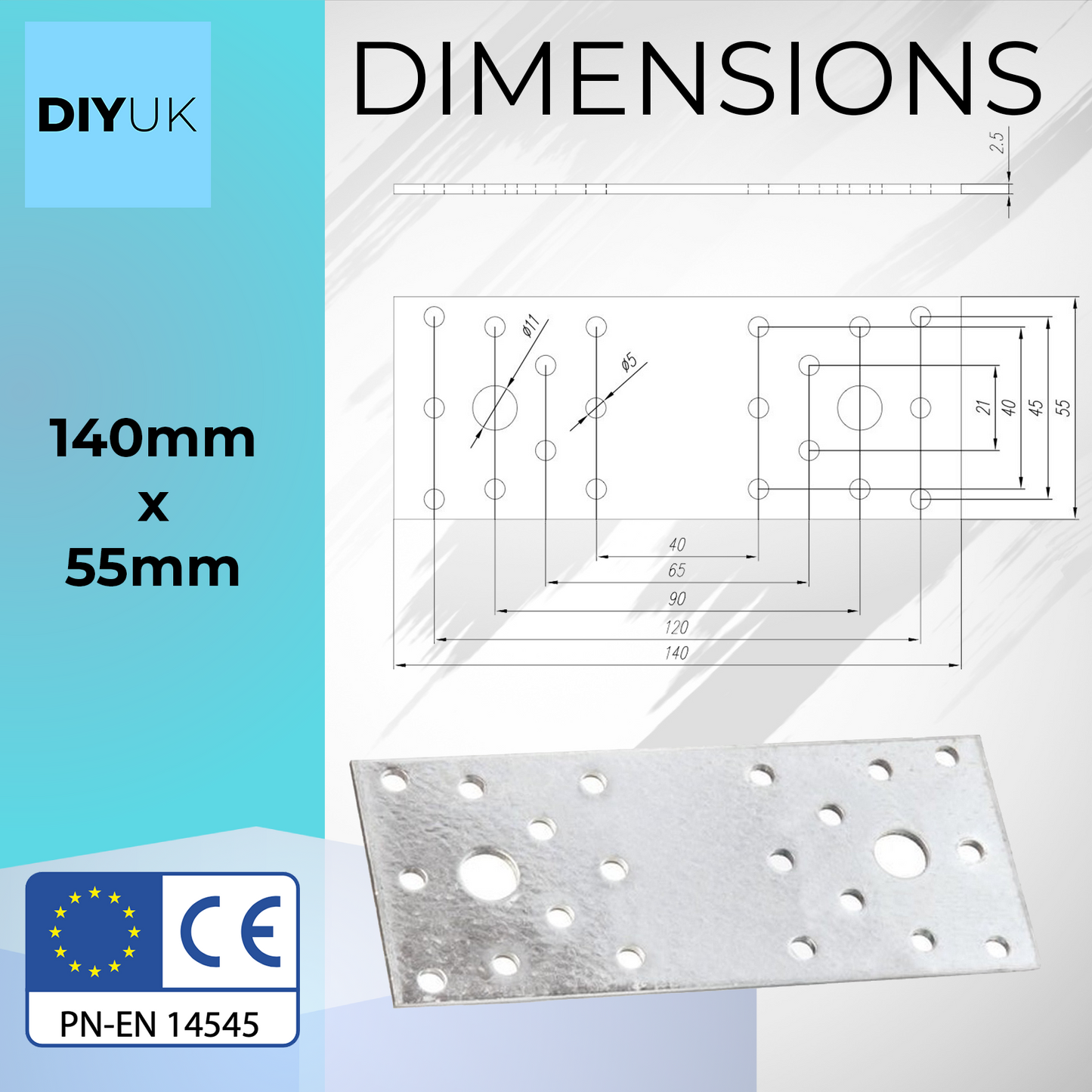Steel Flat Metal Brackets 2.5mm Joining Mending Plates for Repairing Wood