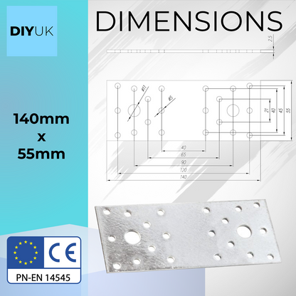 Steel Flat Metal Brackets 2.5mm Joining Mending Plates for Repairing Wood
