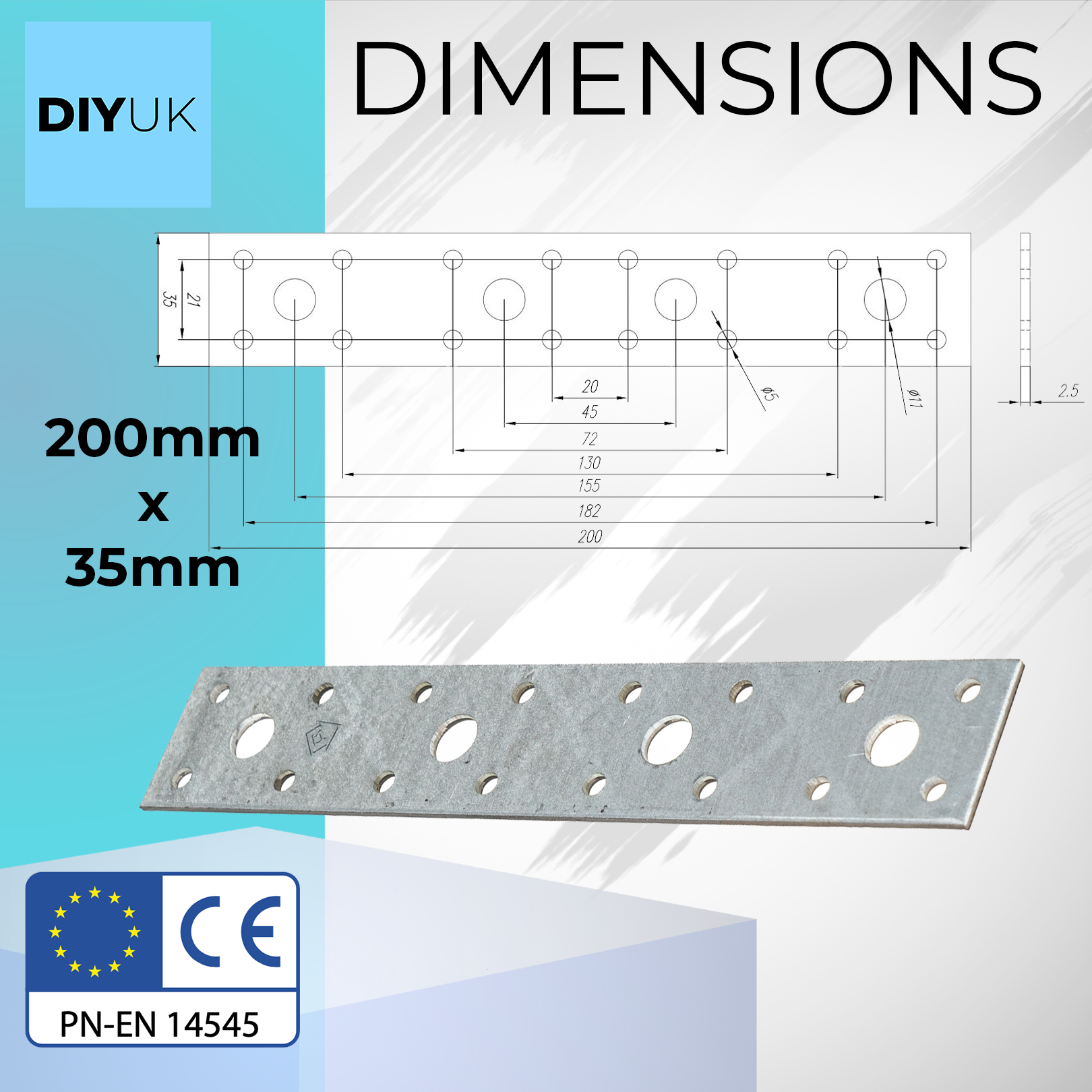 Steel Flat Metal Brackets 2.5mm Joining Mending Plates for Repairing Wood