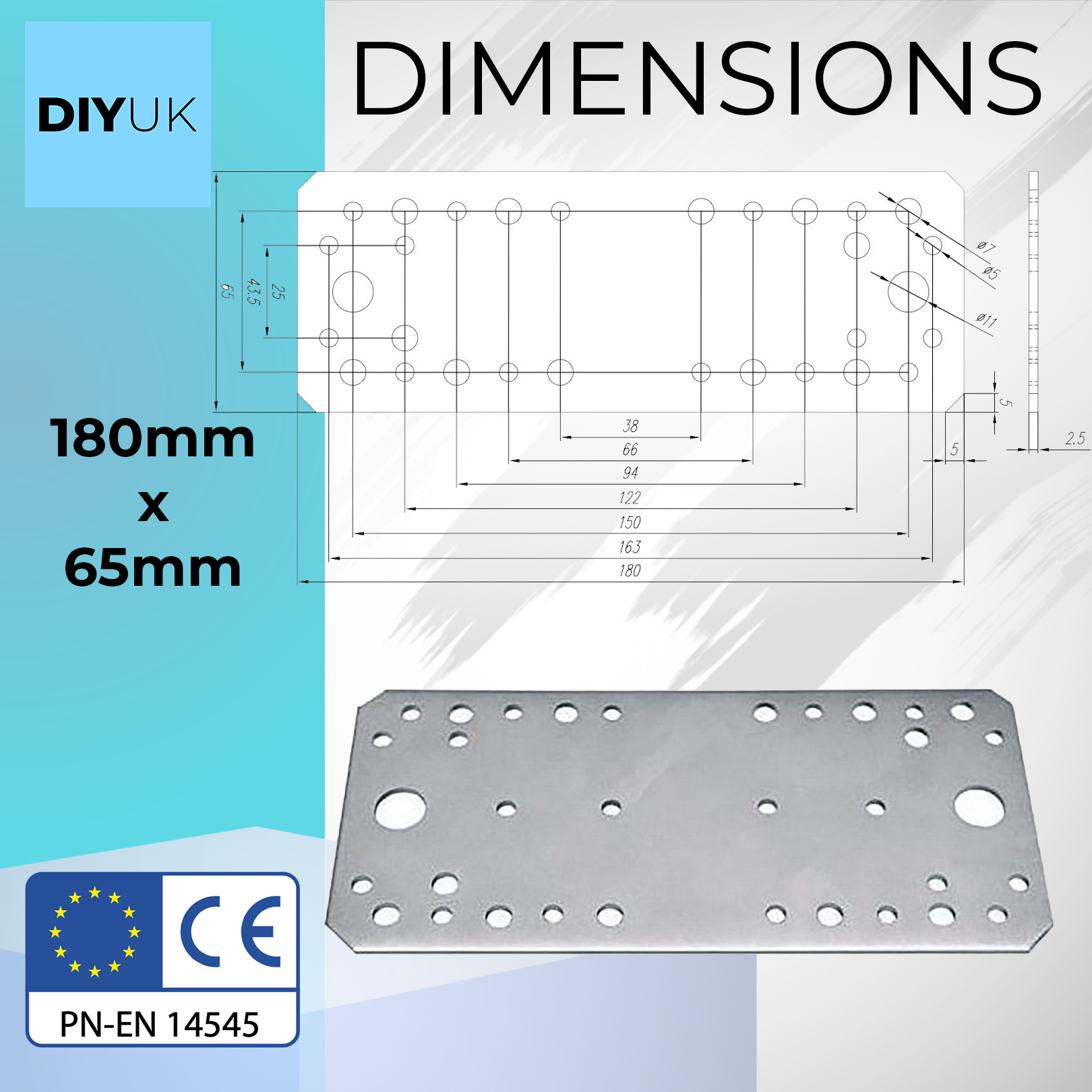 Steel Flat Metal Brackets 2.5mm Joining Mending Plates for Repairing Wood