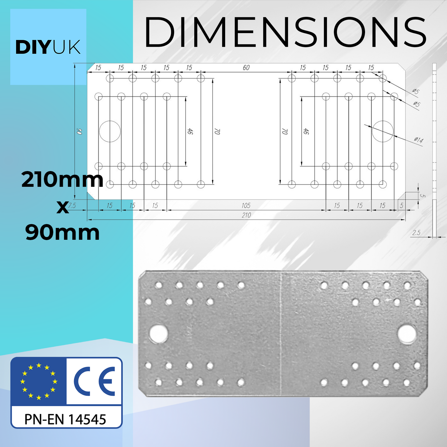 Steel Flat Metal Brackets 2.5mm Joining Mending Plates for Repairing Wood