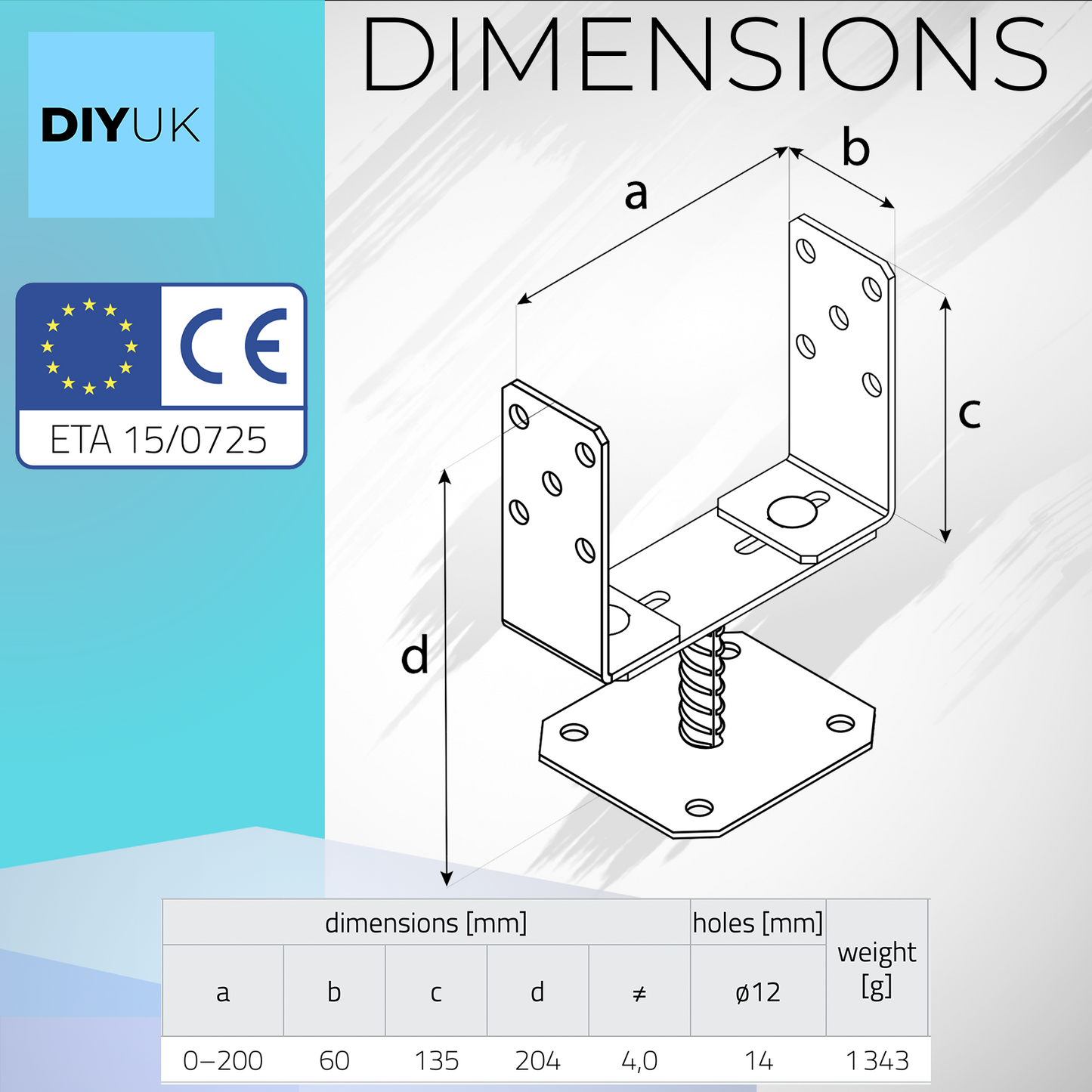 Adjustable 60-200mm Metal Brackets for Fence Post Repair to Concrete, Decking Support 