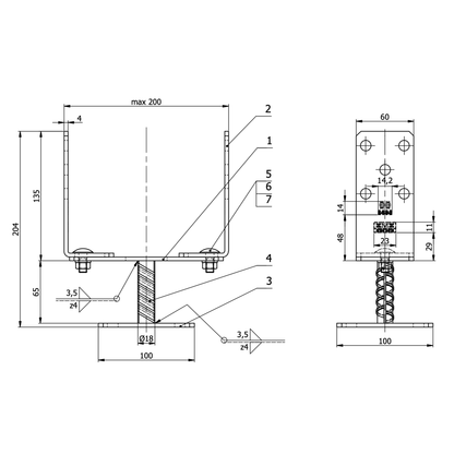 Adjustable 60-200mm Metal Brackets for Fence Post Repair to Concrete, Decking Support 