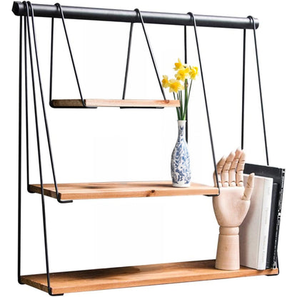 Stylish Multi Tiered Floating Wall Shelves, Pine Wood and Black Steel Frame for Decorative Display - DIYUK