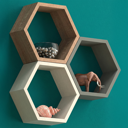 Premium Modular Hexagon Floating Shelf | 18mm Thick Heavy-Duty MDF Honeycomb Wall Display | Geometric 30cm x 26cm Shelving Unit for Lounge, Plant & Books | Made in EU - DIYUK