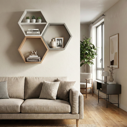 Premium Modular Hexagon Floating Shelf | 18mm Thick Heavy-Duty MDF Honeycomb Wall Display | Geometric 30cm x 26cm Shelving Unit for Lounge, Plant & Books | Made in EU - DIYUK