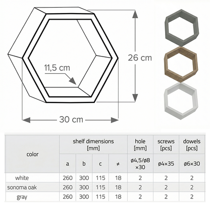 Premium Modular Hexagon Floating Shelf | 18mm Thick Heavy-Duty MDF Honeycomb Wall Display | Geometric 30cm x 26cm Shelving Unit for Lounge, Plant & Books | Made in EU - DIYUK