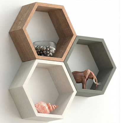 Premium Modular Hexagon Floating Shelf | 18mm Thick Heavy-Duty MDF Honeycomb Wall Display | Geometric 30cm x 26cm Shelving Unit for Lounge, Plant & Books | Made in EU - DIYUK