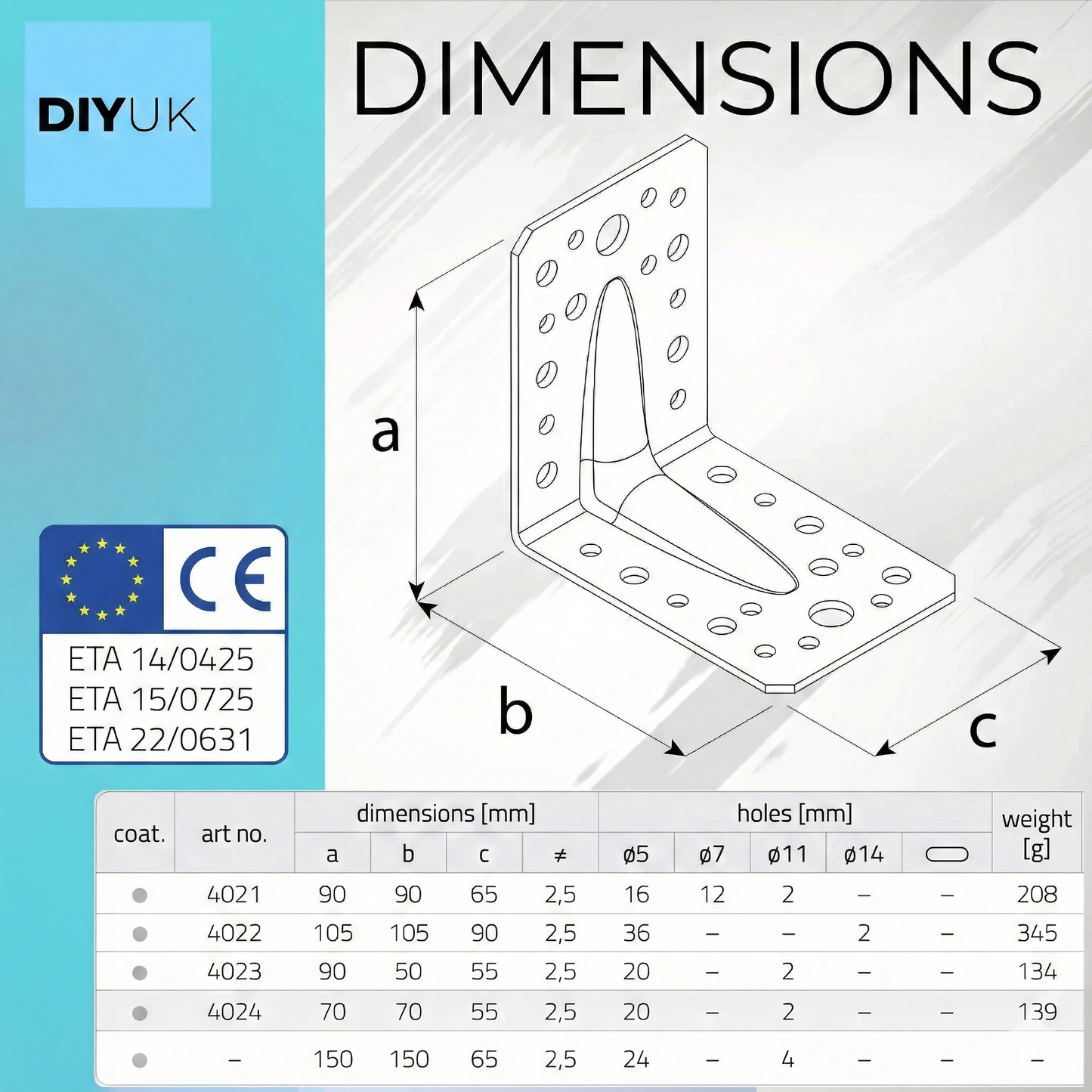 Angle Bracket 2.5mm HEAVY DUTY Galvanised Steel REINFORCED Corner Brace