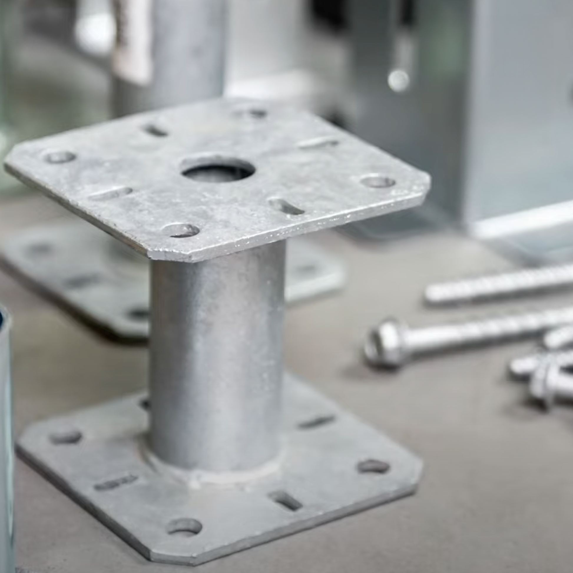 Post Base Bracket Heavy Duty 4mm Steel Galvanised Bolt-Down Elevated - DIYUK