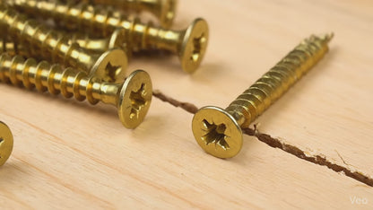 Multi-Purpose Wood Screws Yellow Zinc Passivated (YZP) - Pozi Head Countersunk - High Performance Outdoor Decking, Fencing & Timber Fixings - Rust Resistant - Assorted Sizes (, 100, 200, 500)