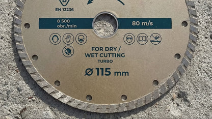 115mm Turbo Diamond Cutting Disc (4.5") - Heavy Duty 2.2mm Thick Blade , Granite, Stone & Ceramic Tiles - Professional Wet & Dry Masonry Cutter (22.23mm Bore) - EN13236 Certified