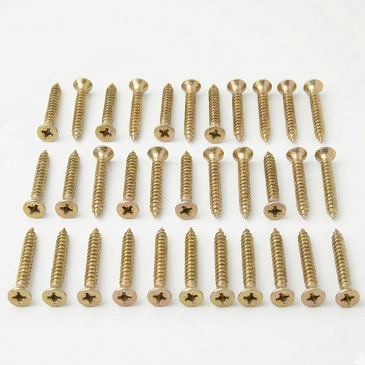 Multi-Purpose Wood Screws Yellow Zinc Passivated (YZP) - Pozi Head Countersunk - High Performance Outdoor Decking, Fencing & Timber Fixings - Rust Resistant - Assorted Sizes (Pack of 20, 100, 200, 500) - DIYUK