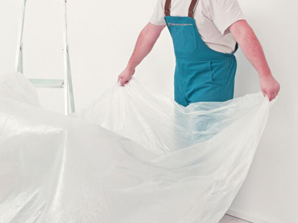 Large Polythene Dust Sheet 4m x 5m Plastic Decorating Cover Painting Waterproof - DIYUK